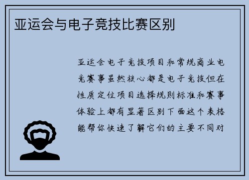 亚运会与电子竞技比赛区别